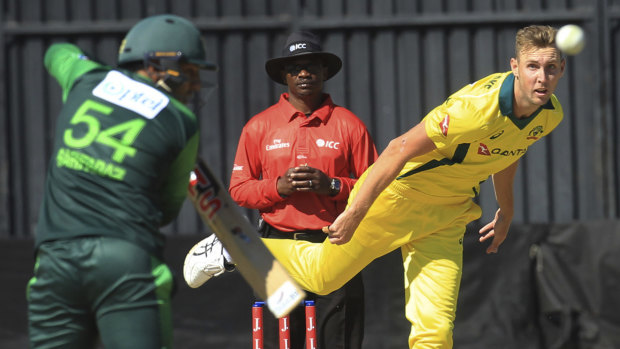 Beanpole: Billy Stanlake bowls against Pakistan in a T20 match at Harare Sports Club last year.