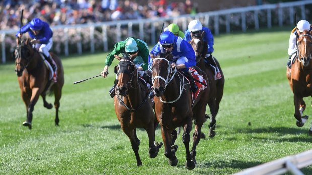 Hugh Bowman and Winx edge out Blake Shinn and Humidor in the 2017 Cox Plate.
