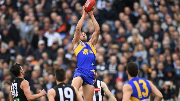 Jack Darling soars for the Eagles in the 2018 AFL Grand Final at the MCG.