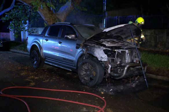 A ute burned in Woollahra, in late November, as part of a wave of anti-Israel vandalism.