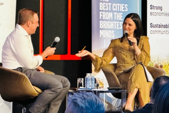 The Property Council’s Jess Caire interviews Premier Steven Miles at an event last month.