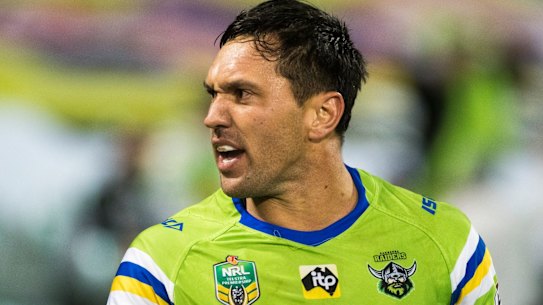 Raiders Vs Sea Eagles 2018. Jordan Rapana reacts to a referee decision. Photo: Dion Georgopoulos