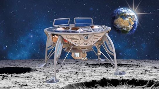 An artist's impression of SpaceIL's lunar lander, Beresheet, landing on the moon