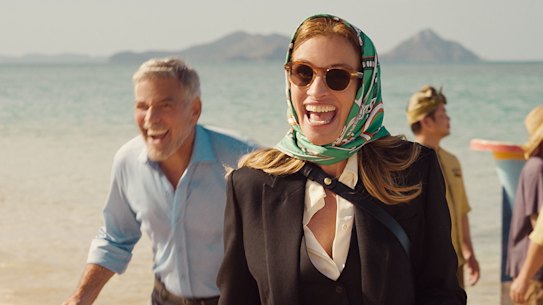 Shot with Queensland doubling for Bali: David (George Clooney) and Georgia (Julia Roberts) in Ticket to Paradise.