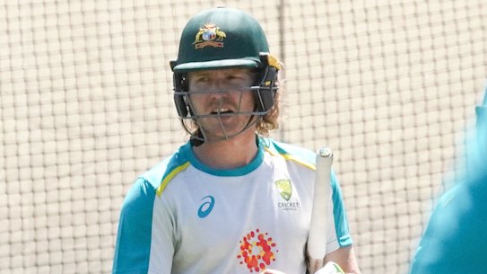 Australian cricket batsman Will Pucovski training at the nets at Drummoyne Oval.
