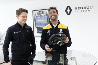 Oscar Piastri and fellow Australian Daniel Ricciardo at a Renault event in 2020.