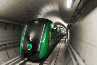 An artist’s impression of a driverless train running on the proposed Suburban Rail Loop. 