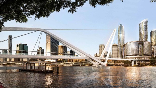 The design for the Neville Bonner Bridge connecting from Queen’s Wharf to South Brisbane.
