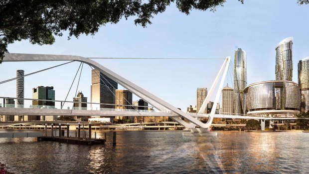 The design for the Neville Bonner Bridge connecting Queen’s Wharf with South Brisbane.