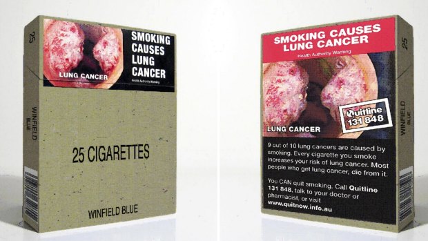 Cigarette packets carry graphic health warnings.