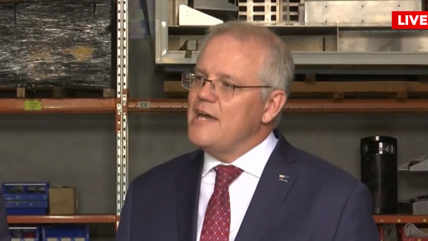 Prime Minister Scott Morrison speaking in Brisbane on Tuesday. 