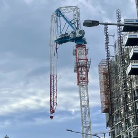 A crane at Burleigh Heads was buckled in the storm on Christmas night.