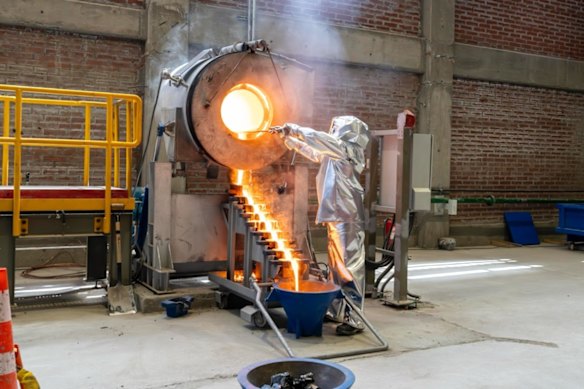 The first official gold pour at the Fenix Gold mine in Chile.