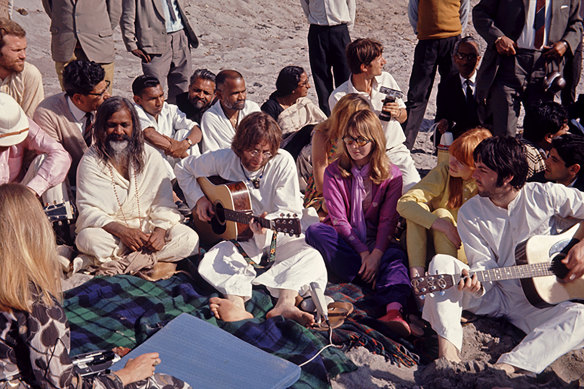 Maharishi Mahesh Yogi, John Lennon, Cynthia Lennon, Jane Asher and Paul McCartney living a communal lifestyle in India in 1968.