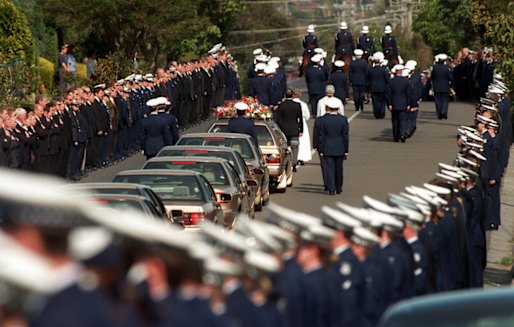 Police officer Rod Miller’s 1998 funeral Honour Guard.