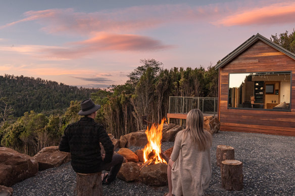 Campfires at each cabin at Tiny Escapes in Cradle Mountain.