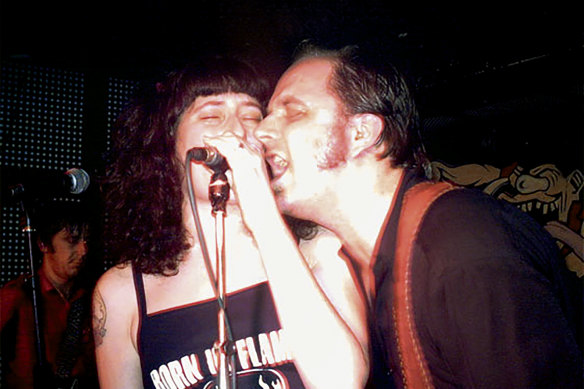 Dave Butterworth on stage with the Double Agents bandmate Kim Walvisch  in the group’s early days.