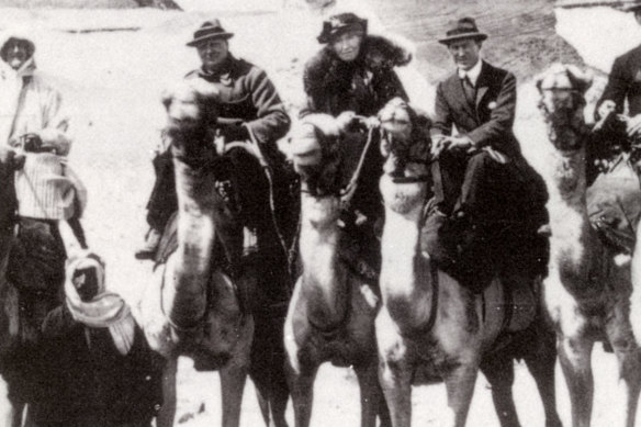 Gertrude Bell (centre) with Winston Churchill (left) and T.E. Lawrence (of Arabia).