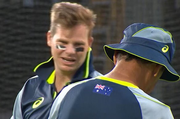 Smith experiments with NFL-style eye black for Gabba pink-ball Test; Khawaja leaves training early