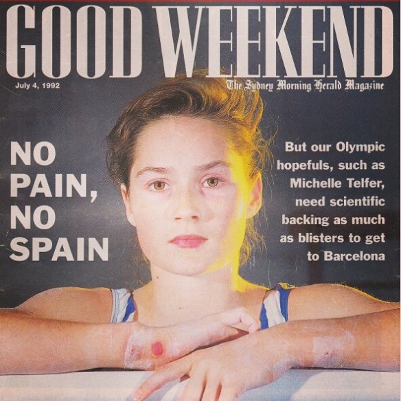 Michelle Telfer on a 1992 cover of Good Weekend magazine. She would go on to represent Australia at that year's Olympic Games.