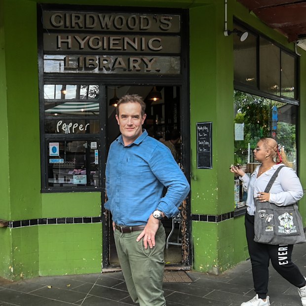 Simon Peterson outside the cafe he owned for 16 years.