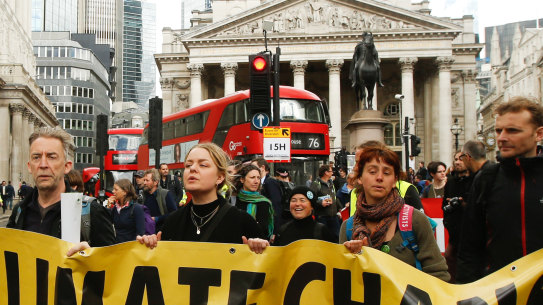 Climate activists from the Extinction Rebellion group demonstrate in London in April.