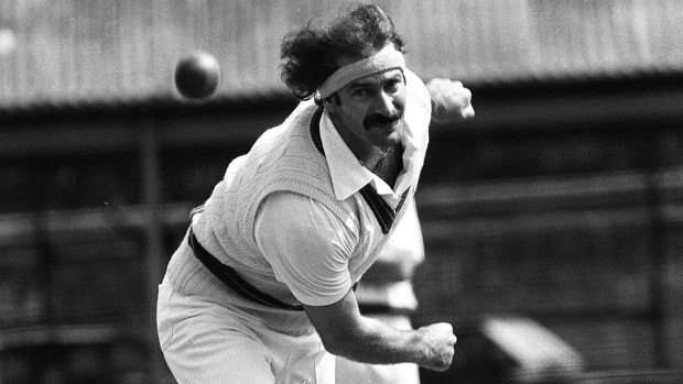 Dennis Lillee – and a glimpse of that cricket-bat pendant – at Lord’s in 1981.