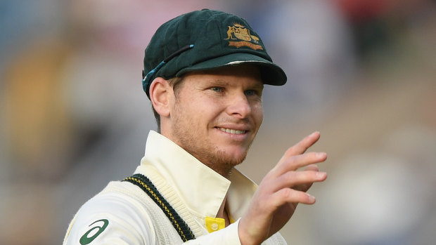 Man of the match Steve Smith reacts after day five of the fourth Ashes Test.