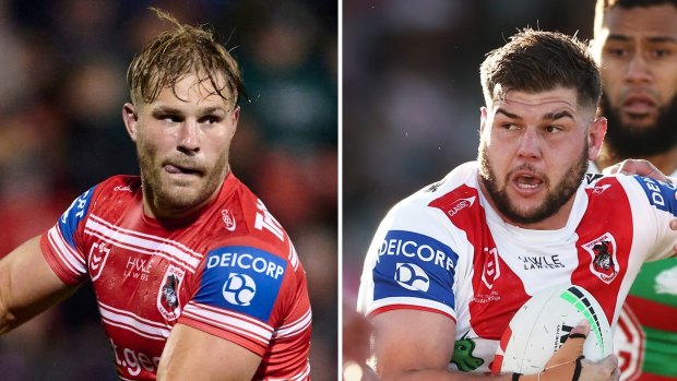 St George Illawarra forwards Jack de Belin and Blake Lawrie.