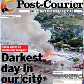 The cover of Papua New Guinea daily, the Post-Courier, declares the January 10 riots the “darkest day in our city”.