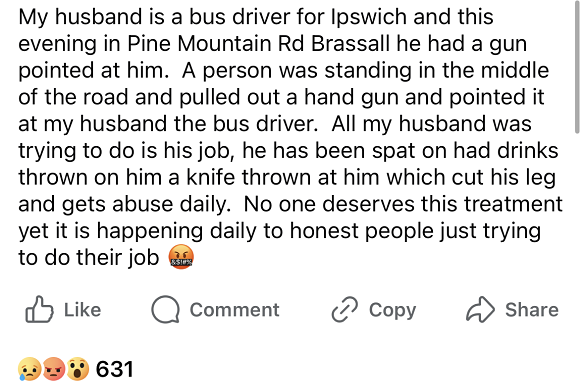 A bus driver was allegedly threatened in Ipswich on Tuesday. 
