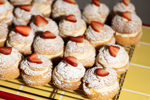 Strawberry choux buns at Beurre in Canterbury.