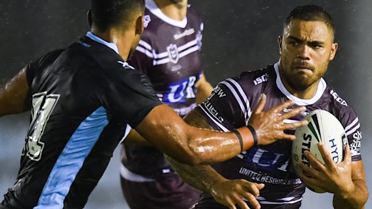 Controversial inclusion: Dylan Walker turned out for Manly despite assault charges hanging over his head.