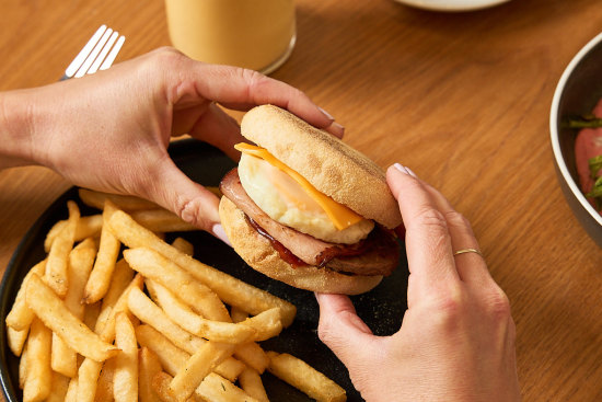Leaps and Bounds’ breakfast muffin (hot chips optional).