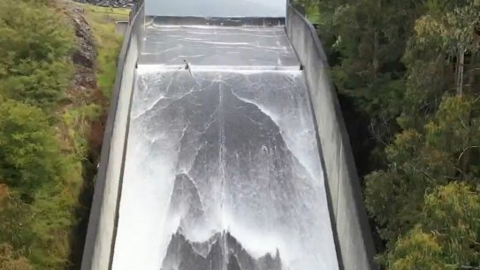 The Thomson Dam spillway overflowing last year.
