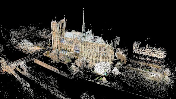 This image provided by Vassar College shows a 3D map of Notre-Dame made by associate art professor Andrew Tallon.