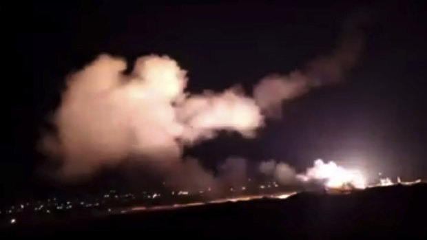 Missiles flying into the sky near Damascus, Syria, on December 25 local time.