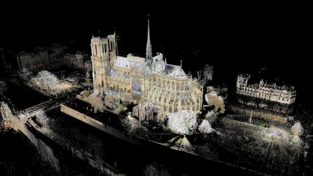 This image provided by Vassar College shows a 3D map of Notre-Dame made by associate art professor Andrew Tallon.