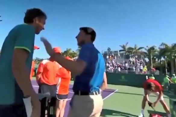 Daniil Medvedev had to be held back by officials after a Miami Open match with Stefanos Tsitsipas in 2018.