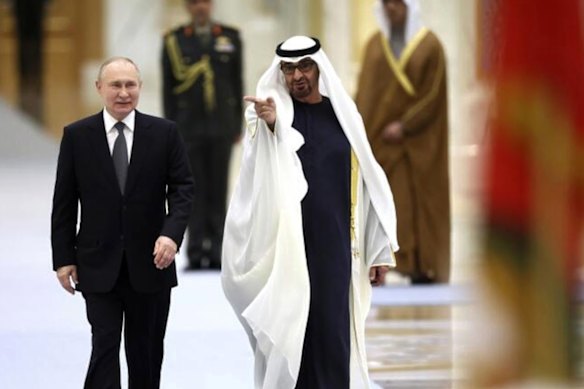 Emirati President Sheikh Mohammed bin Zayed, right, pictured with Russian President Vladimir Putin. 