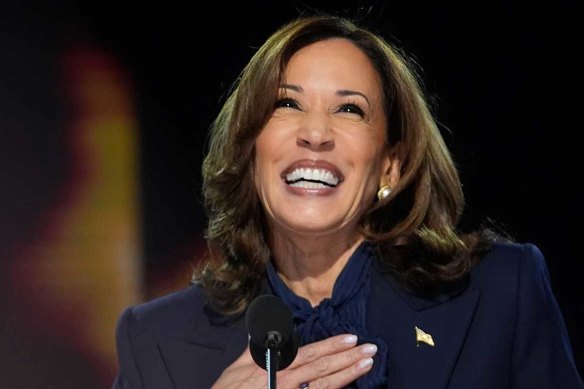 “Thank you, thank you”: Kamala Harris receives a rapturous welcome to the Democratic National Convention in Chicago.