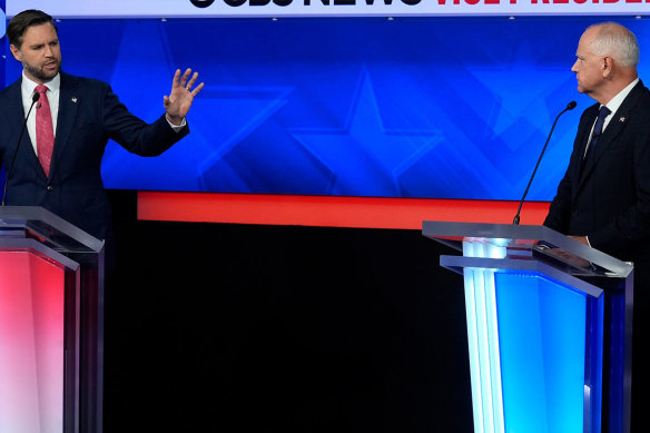 J.D. Vance and Tim Walz in the vice presidential debate.