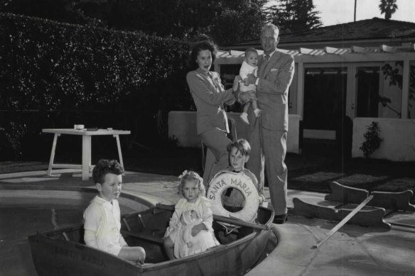 John Farrow, Maureen O’Sullivan and four of their children. Mia Farrow is second from the left