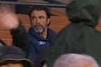 Geelong coach Chris Scott eyeballing lippy fans at Adelaide Oval.