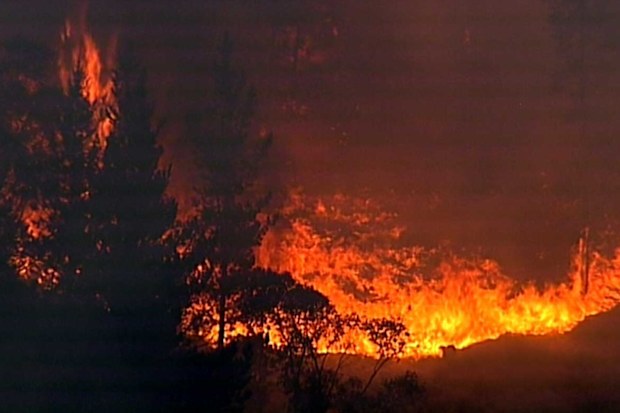 A bushfire burning ferociously outside Lithgow, NSW.