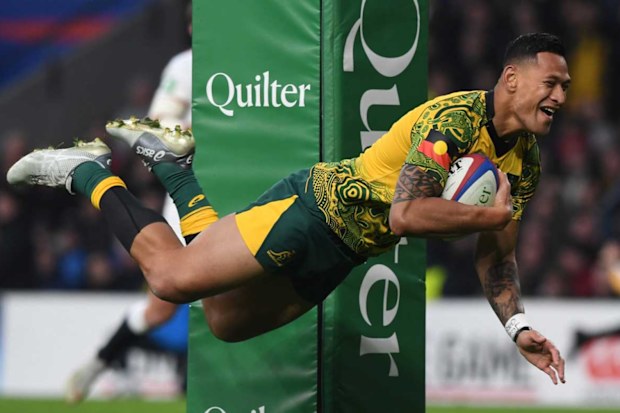 Israel Folau scores a try against England last year.