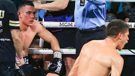Tim Tszyu finished the fight on his stool.