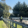 Police at the Connewarre scene where a 34-year-old man died in a skydiving accident on Sunday.
