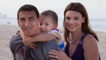 Amazing support: Mat Rogers with wife Chloe Maxwell and son Max.