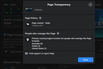 The transparency page on Stake.com’s Facebook page shows the majority of staff 